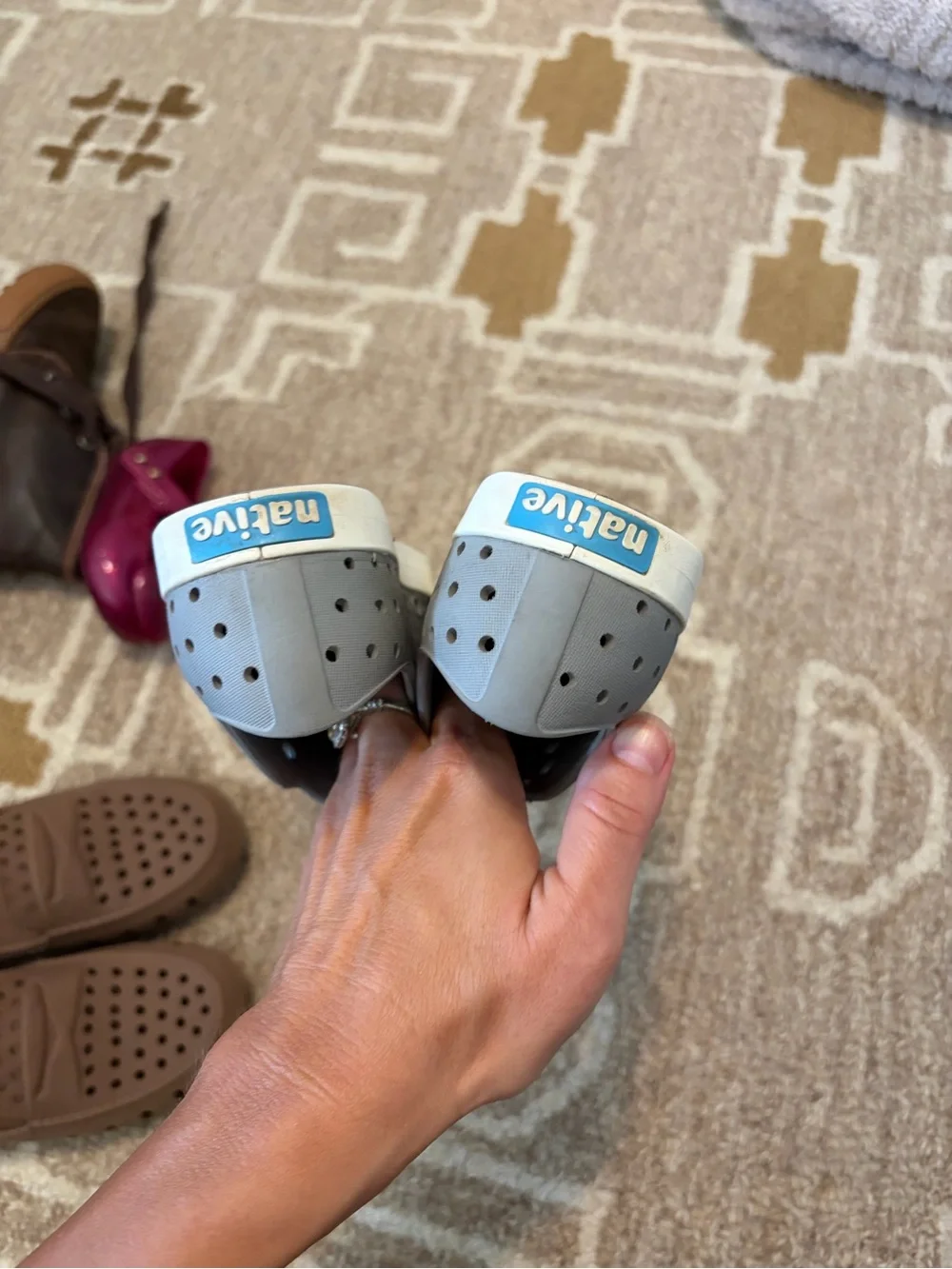Native Kids Water Shoes — Brown and Light Gray Slip-On Clogs